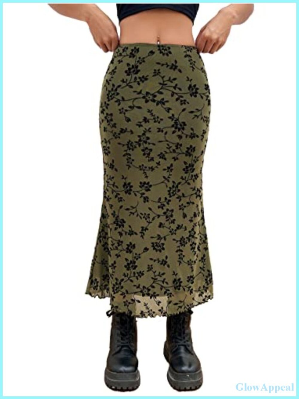Fishtail Mesh Long Skirt 90s Y2K Goth Lettuce Edge Bodycon Mermaid Hem